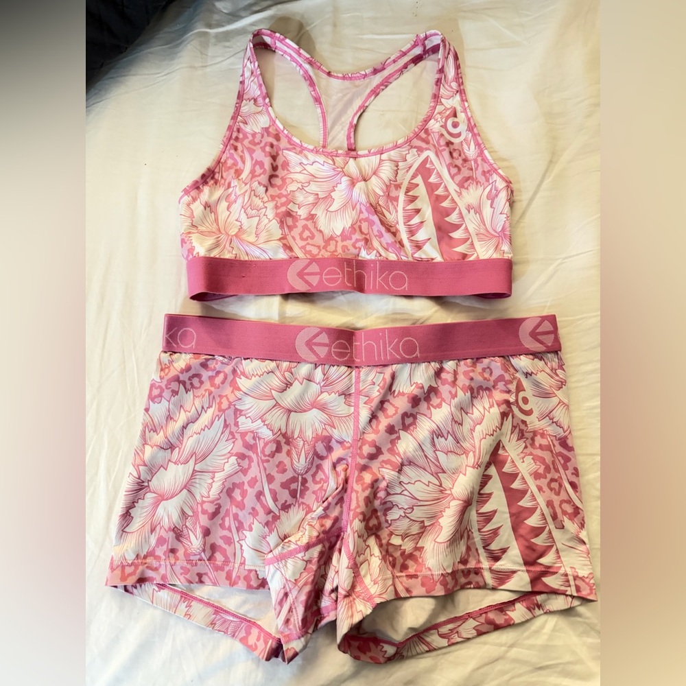 ethika Pink Floral Sports Bra and Shorts Set